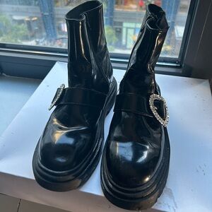 Zara Kids Girls Black Booties with Rhinestone Heart